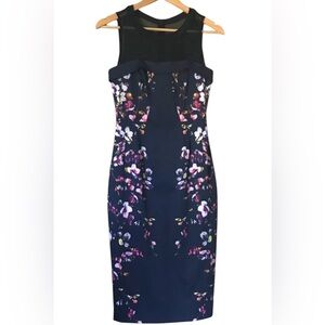 Karen Millen Strapless Navy Floral Orchid Midi Dress Cocktail